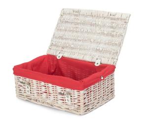 Red Hamper Eh167R Wicker 35Cm Empty Whitewash Picnic Basket With Red Lining