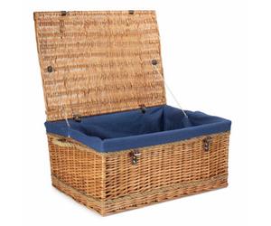Red Hamper Eh183N 72Cm Double Steamed Rope Handled Wicker Trunk Navy Cotton Lining