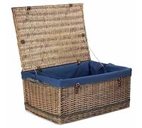 Red Hamper EH184N 72cm Antique Wash Rope Handled Navy Cotton Lined Wicker Trunk