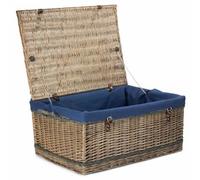 Red Hamper Eh184N 72Cm Antique Wash Rope Handled Navy Cotton Lined Wicker Trunk