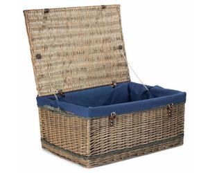 Red Hamper Eh184N 72Cm Antique Wash Rope Handled Navy Cotton Lined Wicker Trunk