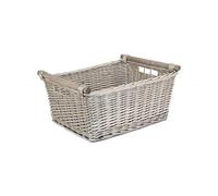 Red Hamper Extra Large Grey Wash Wooden Handled Storage Basket, Wicker, Length 51 x Width 41 x Height 23cm