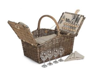 Red Hamper Fh021 Wicker Deluxe Retro Double Lidded 4 Person Fitted Picnic Basket