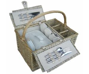 Red Hamper Fh023 Wicker Deluxe Retro Double Lidded 4 Person Fitted Picnic Basket