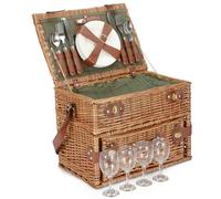 Wicker 4 Person Fitted Picnic Basket with Drawers Red Hamper Green One Size