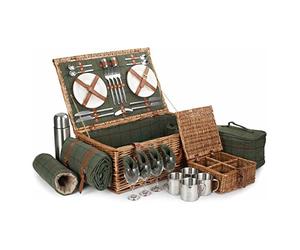Red Hamper FH123 Wicker Deluxe Green Tween 4 Person Fitted Picnic Basket