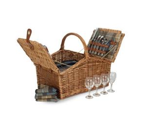Red Hamper Fh143 4 Person Ravenstor Double Lidded Fitted Wicker Picnic Basket