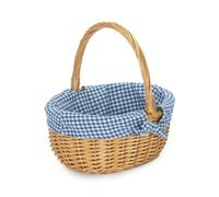 Red Hamper Full Buff Willow Childs Oval Wicker Shopping Basket Blue Checked Lining