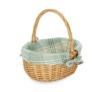 Cotton Lined Wicker Shopping Basket Buff Willow Oval Shopper Red Hamper Light Khaki One Size