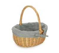Cotton Lined Wicker Shopping Basket Buff Willow Oval Shopper Red Hamper Grey One Size