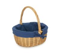 Red Hamper Full Buff Willow Childs Oval Wicker Shopping Basket Navy Blue Lining