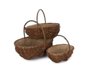 Red Hamper G048 Wicker Set Of 3 Oval Unpeeled Willow Garden Trug