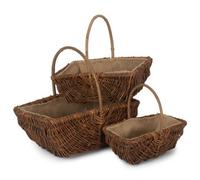 Red Hamper G049 Wicker Set Of 3 Rectangular Unpeeled Willow Garden Trug With Hessian Lining
