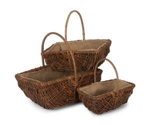 Red Hamper G049 Wicker Set Of 3 Rectangular Unpeeled Willow Garden Trug With Hessian Lining