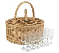 Red Hamper Garden Wicker Drinks Basket Complete with 12 Glasses