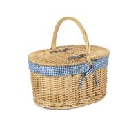 Red Hamper Gingham Lining Oval Butterfly Lidded Picnic Basket - Blue Checked