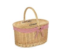 Red Hamper Gingham Lining Oval Butterfly Lidded Picnic Basket - Red Checked