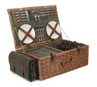 Red Hamper Green Tweed Fitted Wicker Picnic Basket - 4 Person