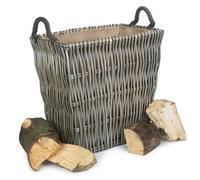Red Hamper Large Grey Rectangular Wicker Log Basket, Brown, H50 x W56 x D37cm