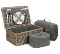 Red Hamper Wicker Grey Tweed Fitted Picnic Basket | Size: 4 Person Red Hamper Grey 4 Person