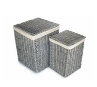 Red Hamper Grey Wash Square Laundry Basket with White Lining | Size: 2 Pack Red Hamper White 2 Pack
