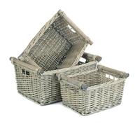 Red Hamper Grey Wash Wooden Handled Wicker Storage Basket - Antique Wash - Wicker - Set of 3