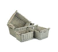 Red Hamper ST046-049 Set of 4 Antique Wash Wooden Handled Wicker Storage Basket