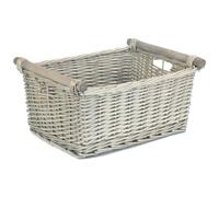 Wicker Grey Wash Wooden Handled Storage Basket Red Hamper Grey One Size