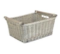 Red Hamper Grey Wash Wooden Handled Wicker Storage Basket - Grey - Wicker - Extra Large