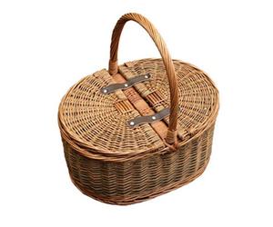 Red Hamper H018/home Wicker Two Tone Oval Picnic 2 Lids Empty Picnic Basket
