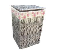Red Hamper H022R/1 Wicker Small Square Laundry Basket With Garden Rose Lining