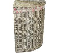 Red Hamper H034R/1 Wicker Small Antique Wash Corner Linen Basket With Garden Rose Lining