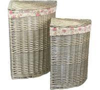 Red Hamper H034R Wicker Antique Wash Corner Linen Basket Set 2 With Garden Rose Lining