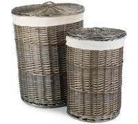 Red Hamper H035 Wicker Antique Wash Round Laundry Basket Set Of 2
