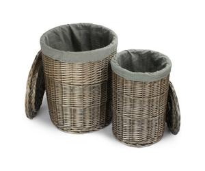 Red Hamper H035Gry Set Of 2 Antique Wash Round Linen Basket With Grey Sage Lining