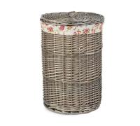 Red Hamper H035R/1 Wicker Small Antique Wash Round Linen Basket With Garden Rose Lining