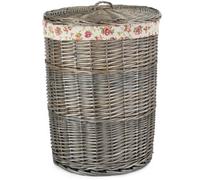 Red Hamper H035R/2 Wicker Large Antique Wash Round Linen Basket With Garden Rose Lining