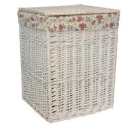 Red Hamper H078-2 Wicker Large Square White Wash Wicker Laundry Basket Rose Lining
