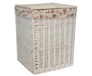 Red Hamper H078-2 Wicker Large Square White Wash Wicker Laundry Basket Rose Lining