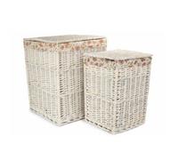 Red Hamper H078 Wicker Set Of 2 Square White Wash Wicker Laundry Basket Rose Lining