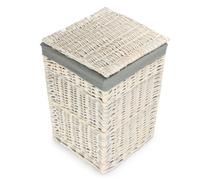 Red Hamper H078Gry/1 Small Square White Wash Laundry Hamper With Grey Sage Lining
