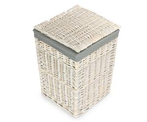 Red Hamper H078Gry/2 Large Square White Wash Laundry Hamper With Grey Sage Lining