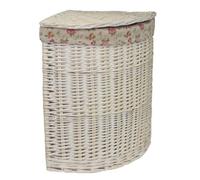 Red Hamper H079-1 Wicker Small Corner White Wash Laundry Basket With A Garden Rose Lining