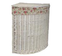 Red Hamper H079-2 Wicker Large Corner White Wash Laundry Basket With A Garden Rose Lining