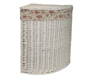 Red Hamper H079-2 Wicker Large Corner White Wash Laundry Basket With A Garden Rose Lining