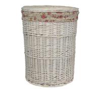 Red Hamper H080-2 Wicker Small Round White Wash Laundry Baskets With A Garden Rose Lining