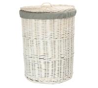 Red Hamper H080Gry/2 Large Round White Wash Laundry Hamper With Grey Sage Lining