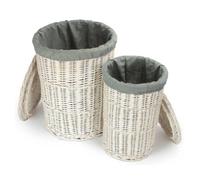 Red Hamper H080Gry Set Of 2 Round White Wash Laundry Hamper With Grey Sage Lining