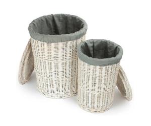 Red Hamper H080Gry Set Of 2 Round White Wash Laundry Hamper With Grey Sage Lining