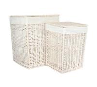 Red Hamper H081 Wicker Set Of 2 Square White Wash Laundry Basket